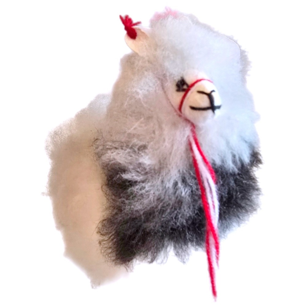 Vtg 7" Peruvian Fluffy Alpaca Llama Handmade Figurine‎ Real Wool Fur & Pom Poms